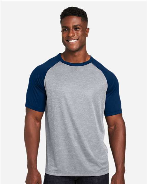 Team 365 TT62, Unisex Zone Colorblock Raglan T-shirt, Athletic Heather/ Sport Dark Navy