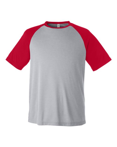 Team 365 TT62, Unisex Zone Colorblock Raglan T-shirt, Athletic Heather/ Sport Red