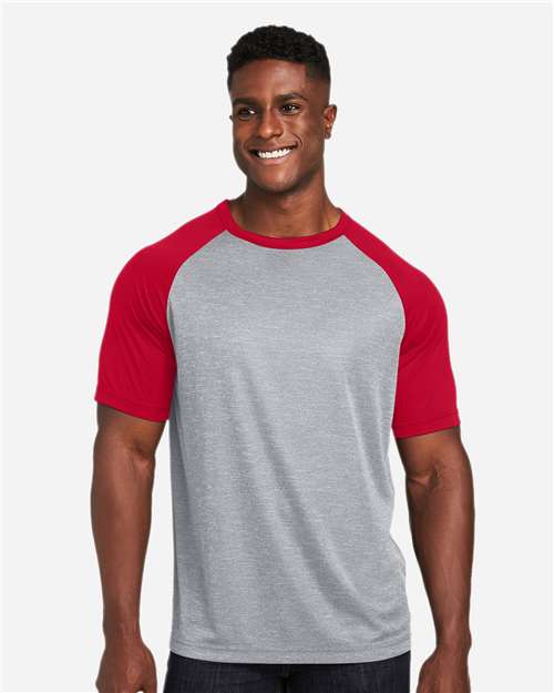 Team 365 TT62, Unisex Zone Colorblock Raglan T-shirt, Athletic Heather/ Sport Red