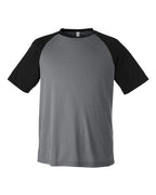 Team 365 TT62, Unisex Zone Colorblock Raglan T-shirt, Dark Grey Heather/ Black