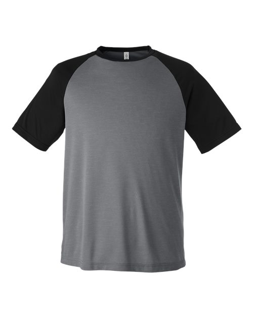 Team 365 TT62, Unisex Zone Colorblock Raglan T-shirt, Dark Grey Heather/ Black