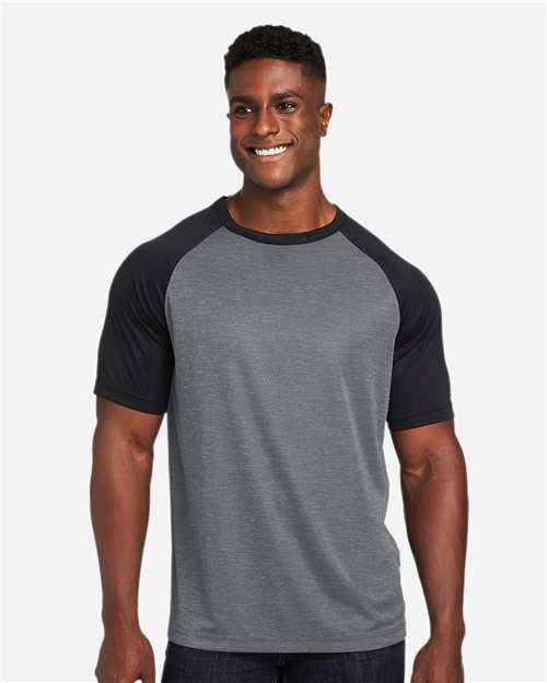 Team 365 TT62, Unisex Zone Colorblock Raglan T-shirt, Dark Grey Heather/ Black