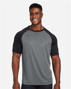 Team 365 TT62, Unisex Zone Colorblock Raglan T-shirt, Dark Grey Heather/ Black