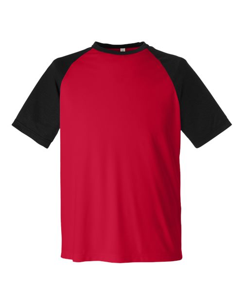 Team 365 TT62, Unisex Zone Colorblock Raglan T-shirt, Sport Red/ Black Heather