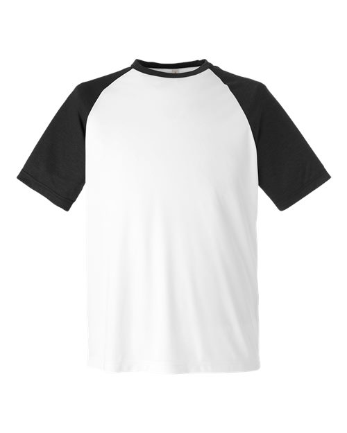 Team 365 TT62, Unisex Zone Colorblock Raglan T-shirt, White/ Black Heather