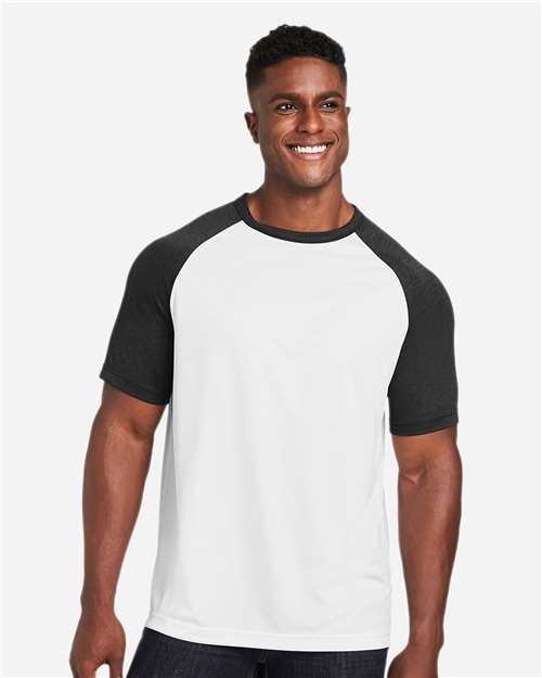 Team 365 TT62, Unisex Zone Colorblock Raglan T-shirt, White/ Black Heather