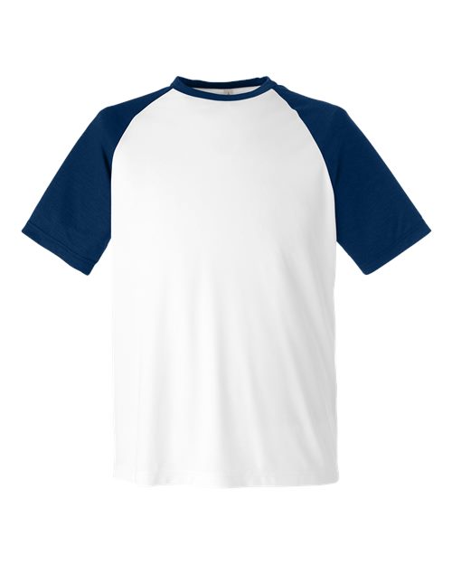 Team 365 TT62, Unisex Zone Colorblock Raglan T-shirt, White/ Sport Dark Navy Heather