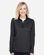 Team 365 TT31HW, Women's Zone Sonic Heather Performance Quarter-zip Pullover, Black Heather