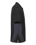 Harriton M386, 13887 Men's Flash Snag Protection Plus Il Colorblock Polo, Black/ Dark Charcoal