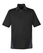 Harriton M386, 13887 Men's Flash Snag Protection Plus Il Colorblock Polo, Black/ Dark Charcoal