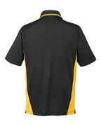 Harriton M386, 13887 Men's Flash Snag Protection Plus Il Colorblock Polo, Black/ Sunray Yellow