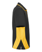 Harriton M386, 13887 Men's Flash Snag Protection Plus Il Colorblock Polo, Black/ Sunray Yellow
