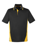 Harriton M386, 13887 Men's Flash Snag Protection Plus Il Colorblock Polo, Black/ Sunray Yellow