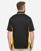 Harriton M386, 13887 Men's Flash Snag Protection Plus Il Colorblock Polo, Black/ Sunray Yellow
