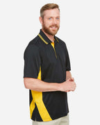 Harriton M386, 13887 Men's Flash Snag Protection Plus Il Colorblock Polo, Black/ Sunray Yellow