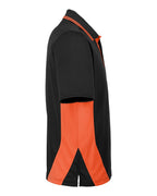 Harriton M386, 13887 Men's Flash Snag Protection Plus Il Colorblock Polo, Black/ Team Orange