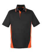 Harriton M386, 13887 Men's Flash Snag Protection Plus Il Colorblock Polo, Black/ Team Orange