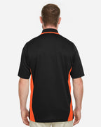 Harriton M386, 13887 Men's Flash Snag Protection Plus Il Colorblock Polo, Black/ Team Orange