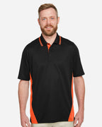 Harriton M386, 13887 Men's Flash Snag Protection Plus Il Colorblock Polo, Black/ Team Orange