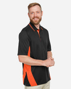 Harriton M386, 13887 Men's Flash Snag Protection Plus Il Colorblock Polo, Black/ Team Orange