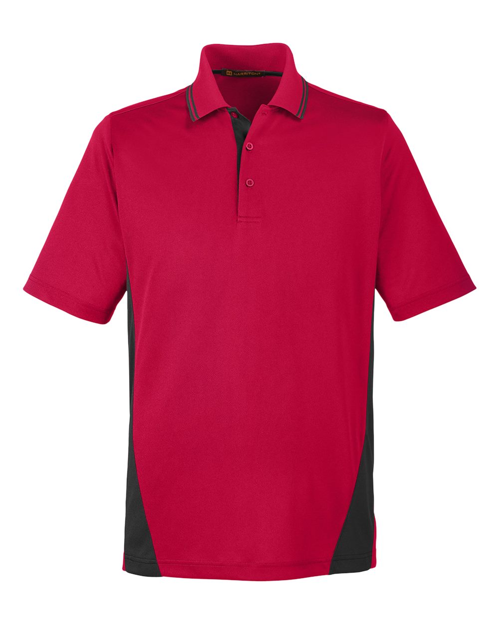 Harriton M386, 13887 Men's Flash Snag Protection Plus Il Colorblock Polo, Red/ Black