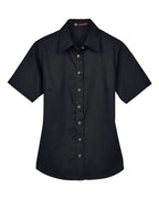 Harriton M500SW, 13895 Women's Easy Blend Short Sleeve Twill Dress Shirt With Stain-release, Black