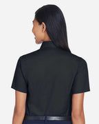 Harriton M500SW, 13895 Women's Easy Blend Short Sleeve Twill Dress Shirt With Stain-release, Black