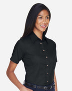 Harriton M500SW, 13895 Women's Easy Blend Short Sleeve Twill Dress Shirt With Stain-release, Black