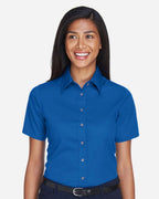 Harriton M500SW, 13895 Women's Easy Blend Short Sleeve Twill Dress Shirt With Stain-release, French Blue