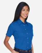 Harriton M500SW, 13895 Women's Easy Blend Short Sleeve Twill Dress Shirt With Stain-release, French Blue
