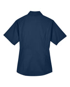 Harriton M500SW, 13895 Women's Easy Blend Short Sleeve Twill Dress Shirt With Stain-release, Navy
