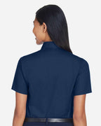 Harriton M500SW, 13895 Women's Easy Blend Short Sleeve Twill Dress Shirt With Stain-release, Navy