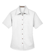 Harriton M500SW, 13895 Women's Easy Blend Short Sleeve Twill Dress Shirt With Stain-release, White