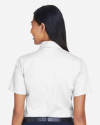 Harriton M500SW, 13895 Women's Easy Blend Short Sleeve Twill Dress Shirt With Stain-release, White