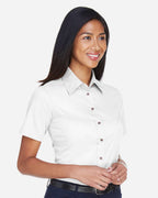 Harriton M500SW, 13895 Women's Easy Blend Short Sleeve Twill Dress Shirt With Stain-release, White