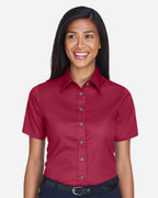 Harriton M500SW, 13895 Women's Easy Blend Short Sleeve Twill Dress Shirt With Stain-release, Wine