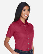 Harriton M500SW, 13895 Women's Easy Blend Short Sleeve Twill Dress Shirt With Stain-release, Wine
