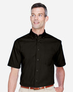 Harriton M500S, 13896 Men's Easy Blend Twill Dress Shirt With Stain-release, Black