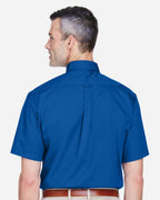 Harriton M500S, 13896 Men's Easy Blend Twill Dress Shirt With Stain-release, French Blue