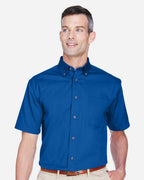Harriton M500S, 13896 Men's Easy Blend Twill Dress Shirt With Stain-release, French Blue