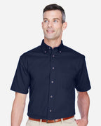 Harriton M500S, 13896 Men's Easy Blend Twill Dress Shirt With Stain-release, Navy