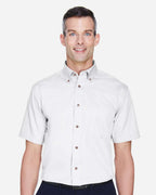 Harriton M500S, 13896 Men's Easy Blend Twill Dress Shirt With Stain-release, White