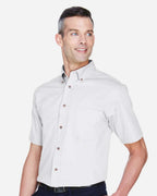 Harriton M500S, 13896 Men's Easy Blend Twill Dress Shirt With Stain-release, White