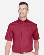 Harriton M500S, 13896 Men's Easy Blend Twill Dress Shirt With Stain-release, Wine