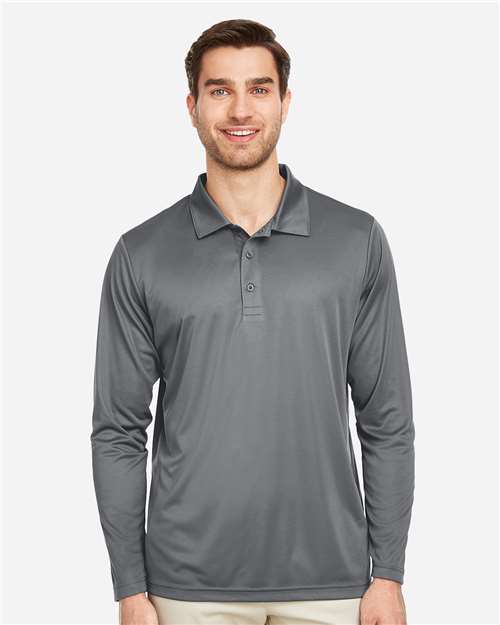 Team 365 TT51L, Men's Zone Performance Long Sleeve Polo, Sport Graphite