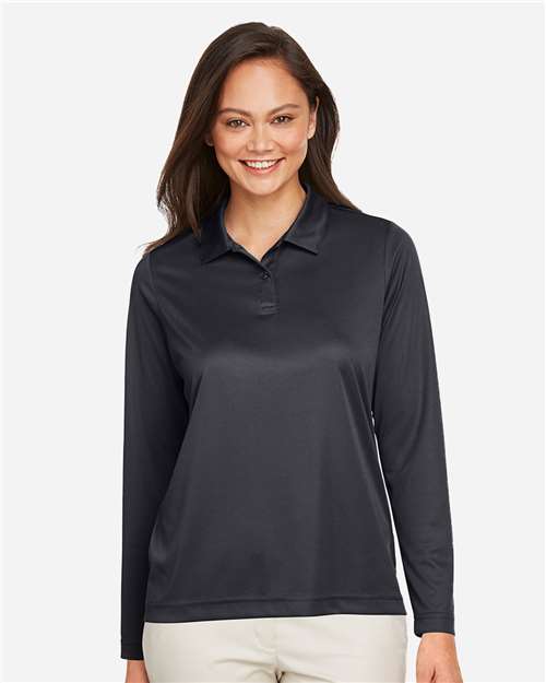 Team 365 TT51LW, Women's Zone Performance Long Sleeve Polo, Black