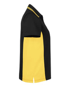 Harriton M386W, 13909 Women's Flash Snag Protection Plus Il Colorblock Polo, Black/ Sunray Yellow