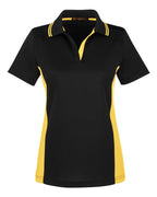 Harriton M386W, 13909 Women's Flash Snag Protection Plus Il Colorblock Polo, Black/ Sunray Yellow