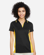 Harriton M386W, 13909 Women's Flash Snag Protection Plus Il Colorblock Polo, Black/ Sunray Yellow