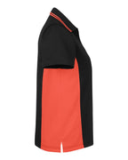 Harriton M386W, 13909 Women's Flash Snag Protection Plus Il Colorblock Polo, Black/ Team Orange